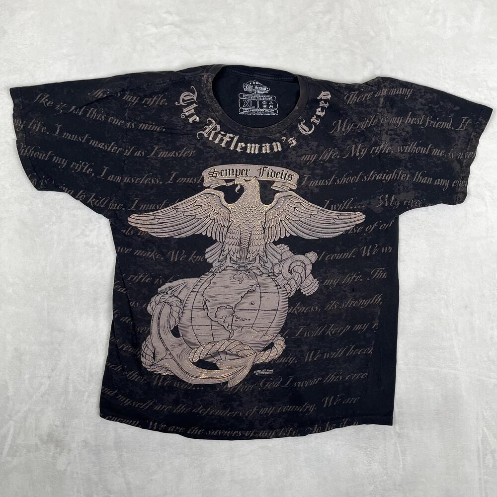 7.62 Design T-Shirt Mens XL Black USMC Rifleman's Creed Semper Fidelis Y2K